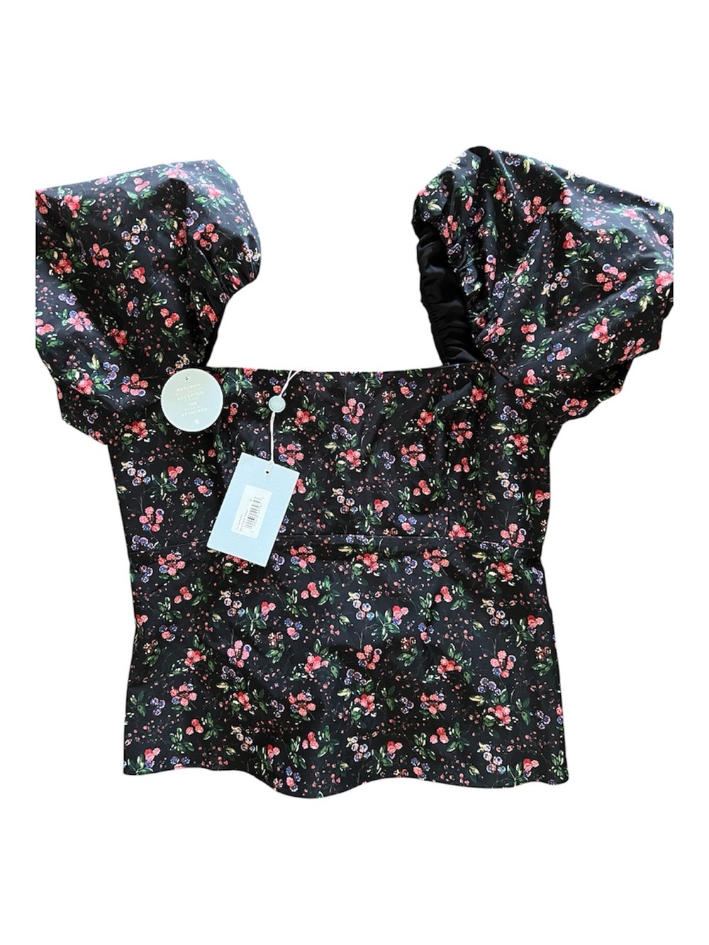 Hill House Matilda Top Black Floral Square Neck Puff Sleeve NWT size XL